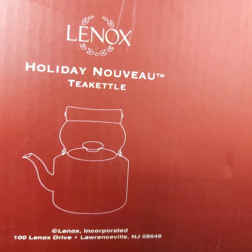 Lenox Holiday Nouveau Enamel Teakettle Christmas Holly Ribbon Made‎ Thailand